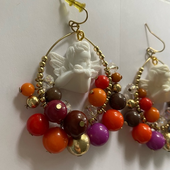 Gypsy angel Cupid cherub love bead fall autumn sweet earring chunky cluster - Picture 3 of 3